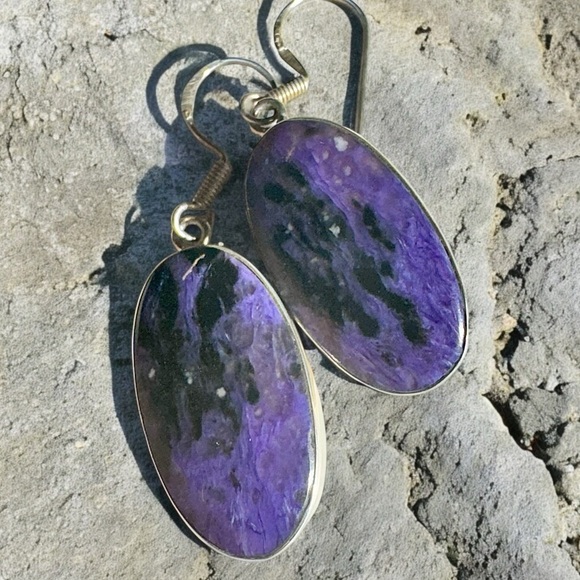💟RARE💟Siberian💟Charoite💟Sterling Silver Earrings - Picture 4 of 7